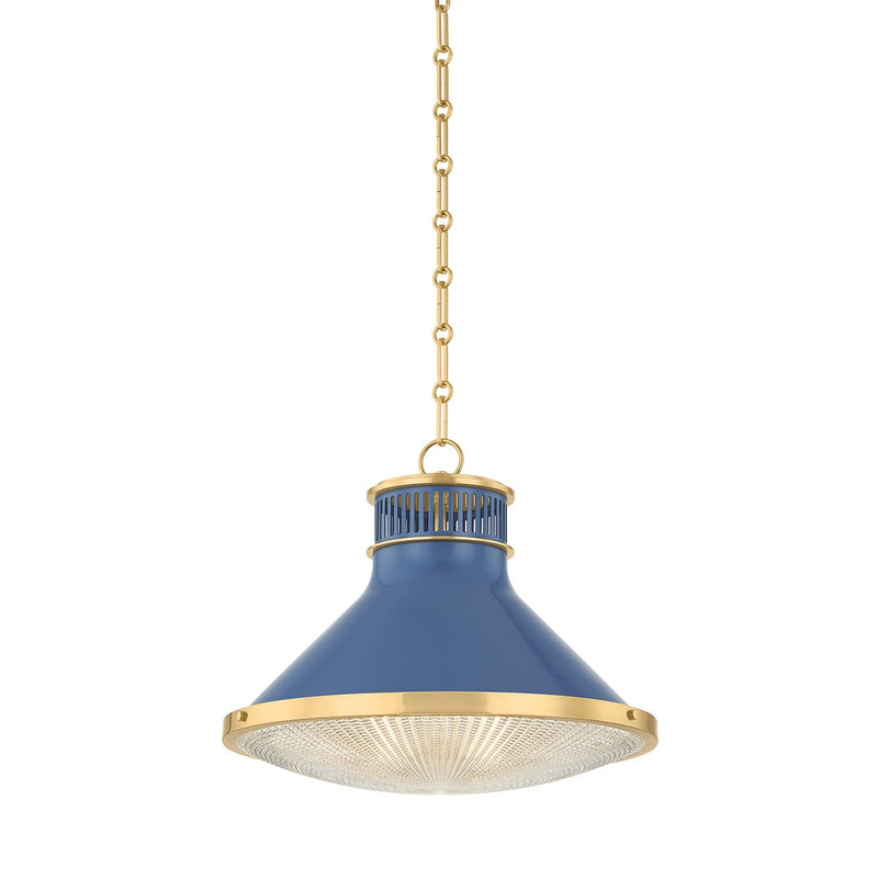 Hudson Valley MDS2405-AGB/FBL One Light Pendant, Aged Brass/Soft French Blue