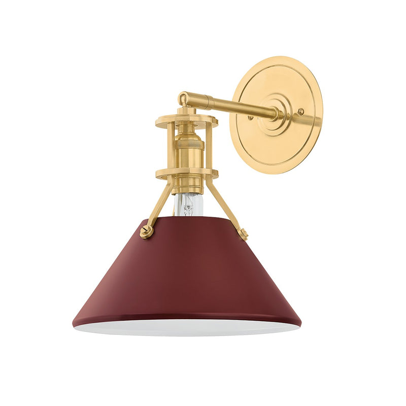Hudson Valley MDS350-AGB/CRN One Light Wall Sconce, Aged Brass/Soft Crimson