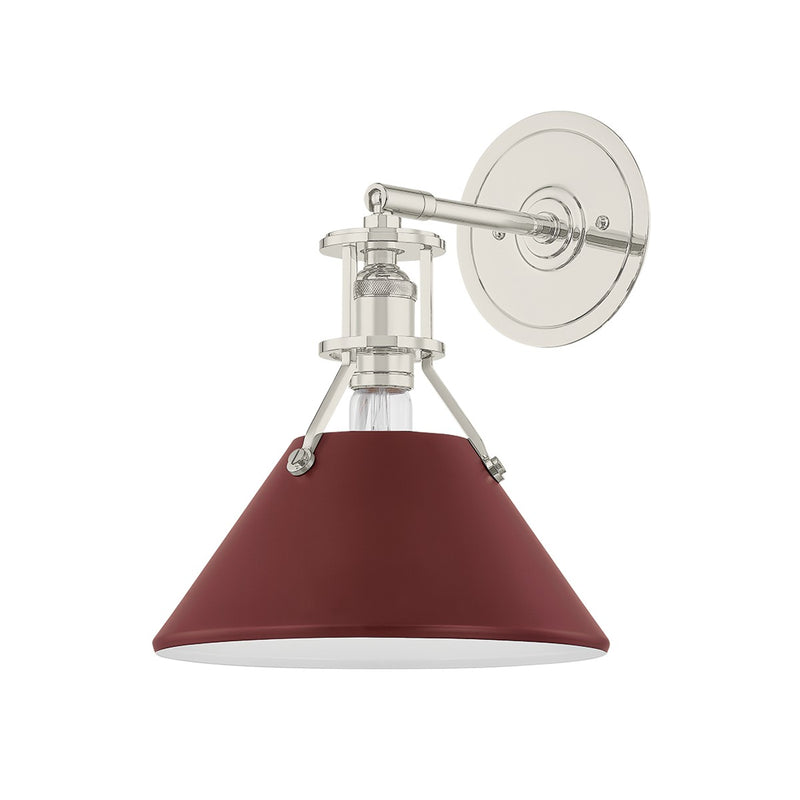 Hudson Valley MDS350-PN/CRN One Light Wall Sconce, Polished Nickel/Soft Crimson