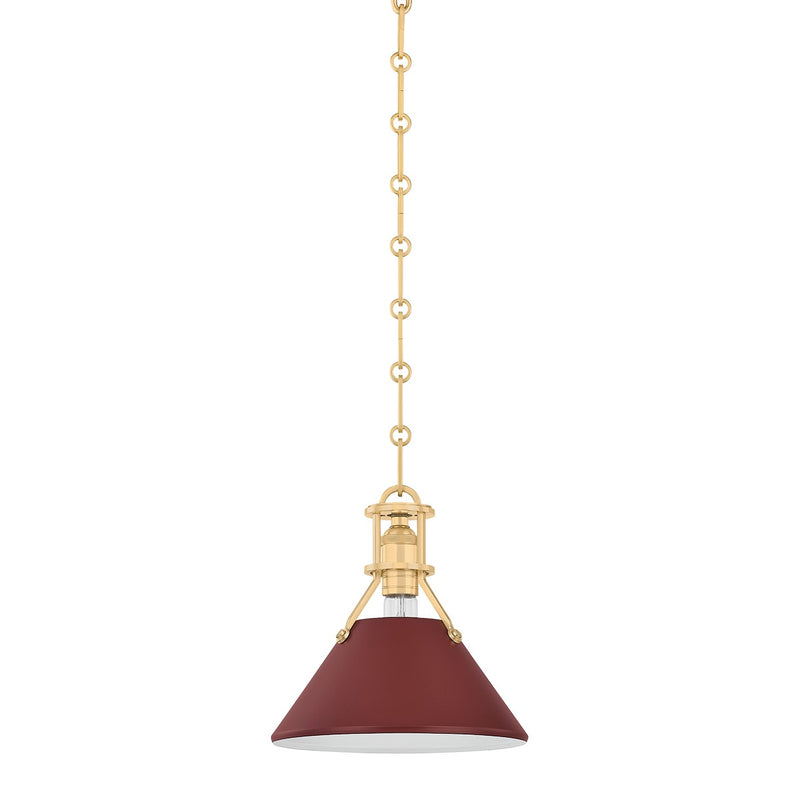 Hudson Valley MDS351-AGB/CRN One Light Pendant, Aged Brass/Soft Crimson