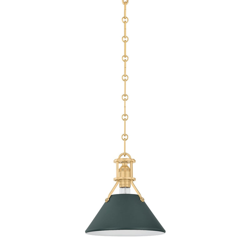 Hudson Valley MDS351-AGB/SSG One Light Pendant, Aged Brass/Soft Studio Green