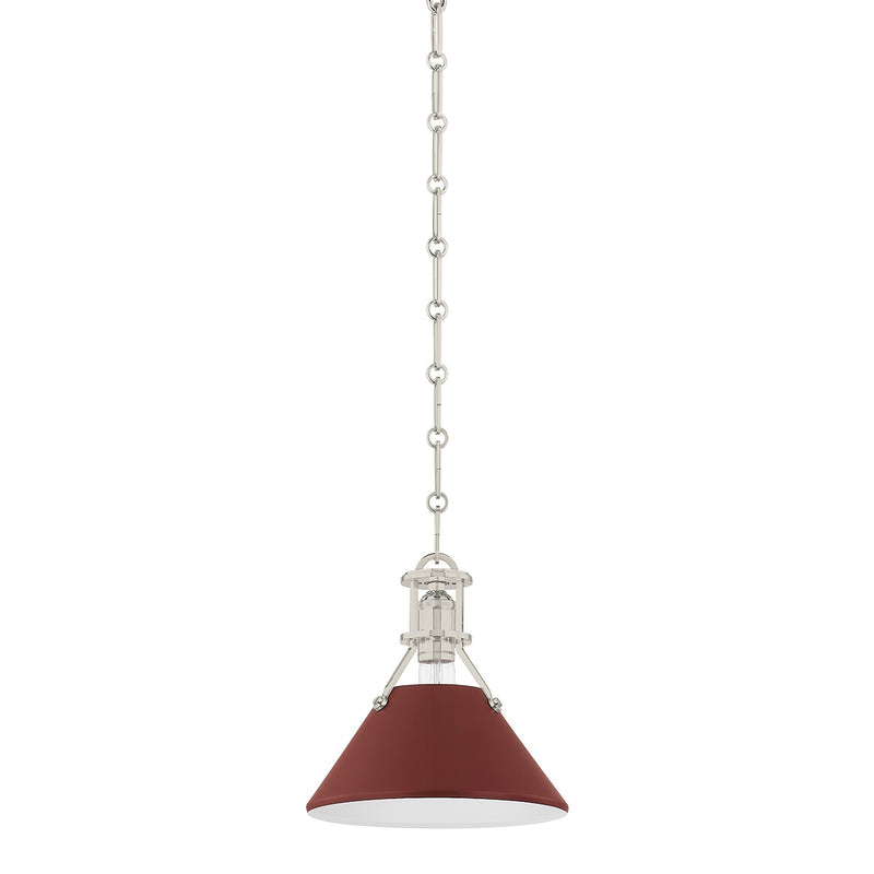 Hudson Valley MDS351-PN/CRN One Light Pendant, Polished Nickel/Soft Crimson