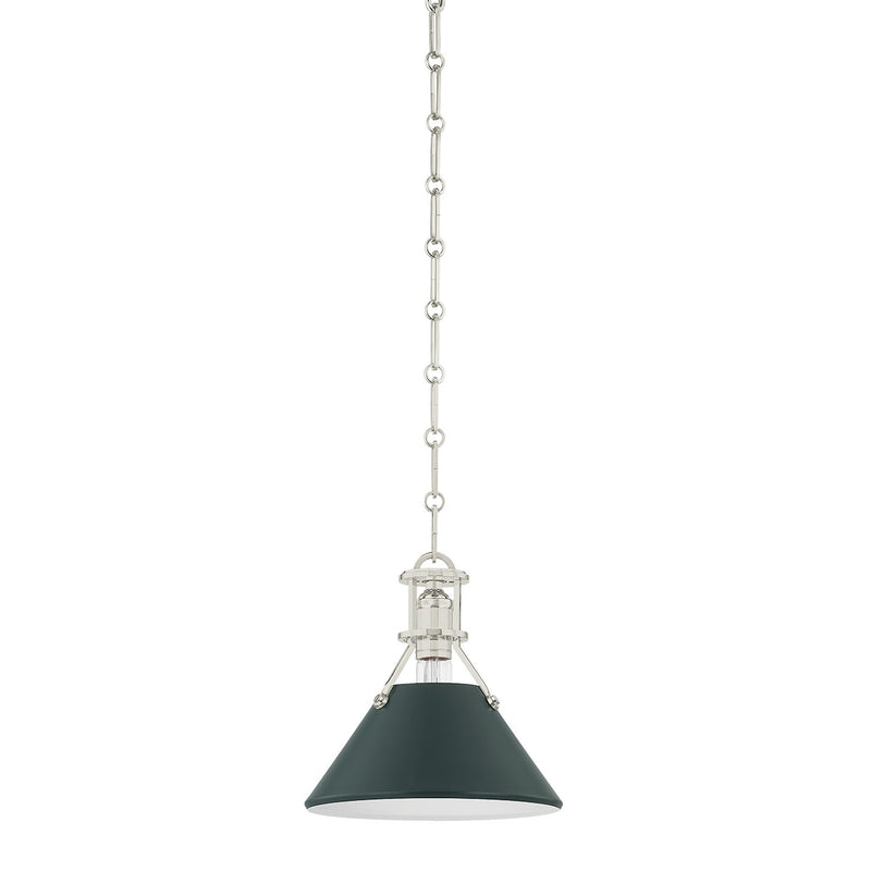 Hudson Valley MDS351-PN/SSG One Light Pendant, Polished Nickel/Soft Studio Green