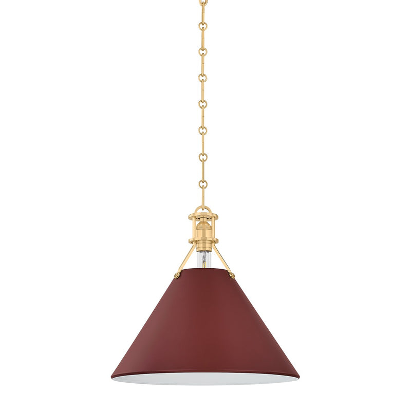 Hudson Valley MDS352-AGB/CRN One Light Pendant, Aged Brass/Soft Crimson
