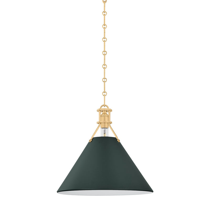 Hudson Valley MDS352-AGB/SSG One Light Pendant, Aged Brass/Soft Studio Green