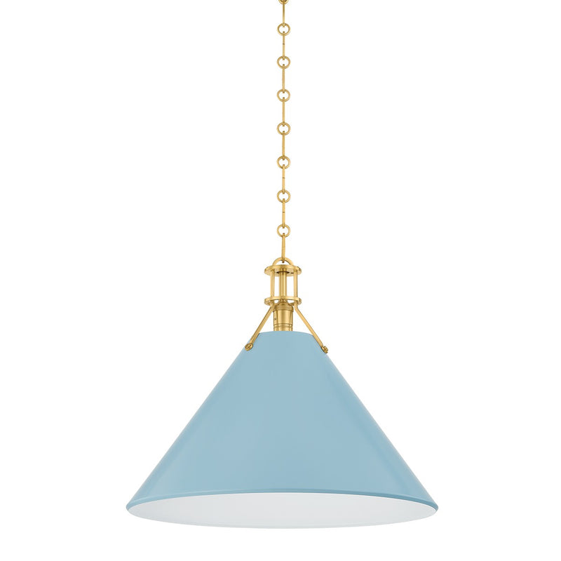 Hudson Valley MDS352L-AGB/BB One Light Pendant, Aged Brass/Blue Bird