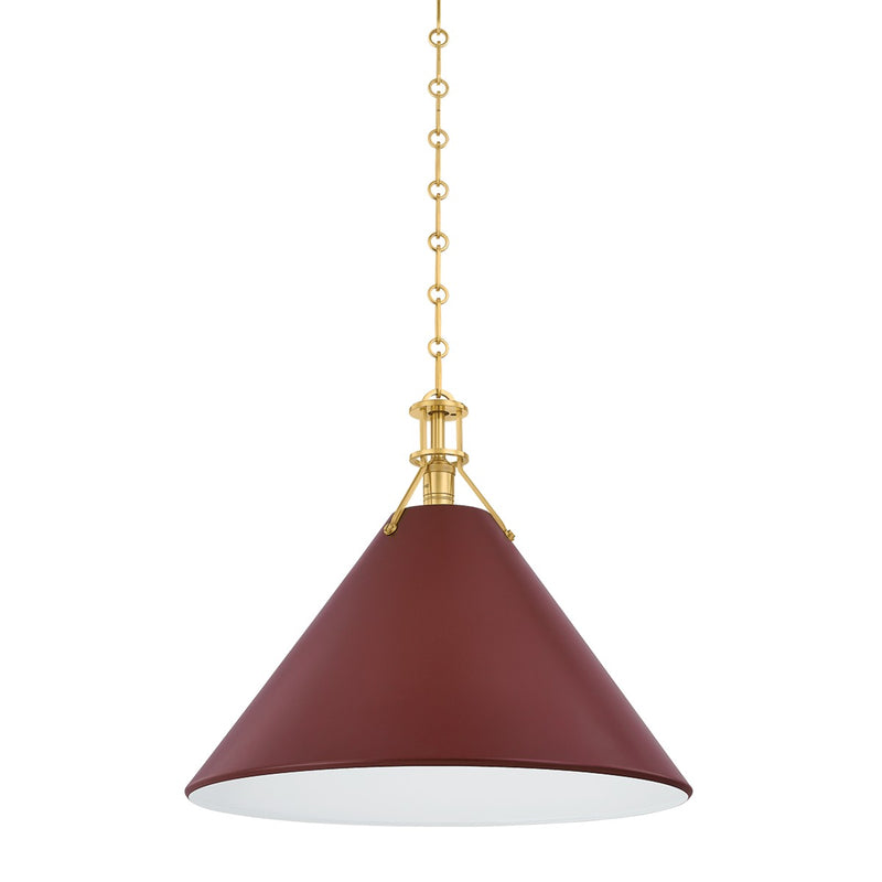Hudson Valley MDS352L-AGB/CRN One Light Pendant, Aged Brass/Soft Crimson