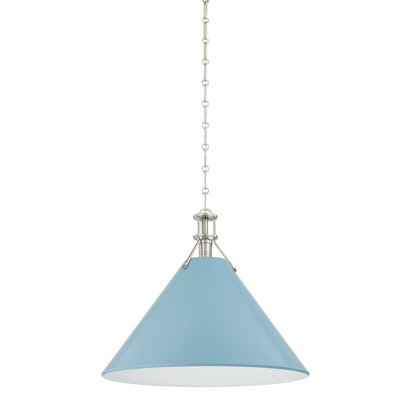 Hudson Valley MDS352L-PN/BB One Light Pendant, Polished Nickel/Blue Bird