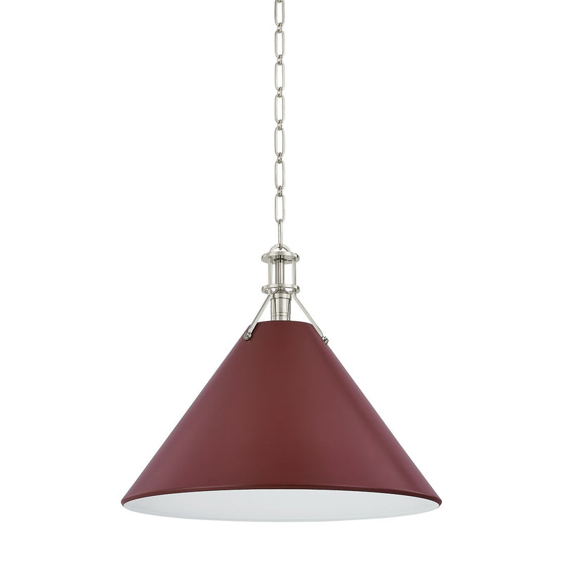 Hudson Valley MDS352L-PN/CRN One Light Pendant, Polished Nickel/Soft Crimson