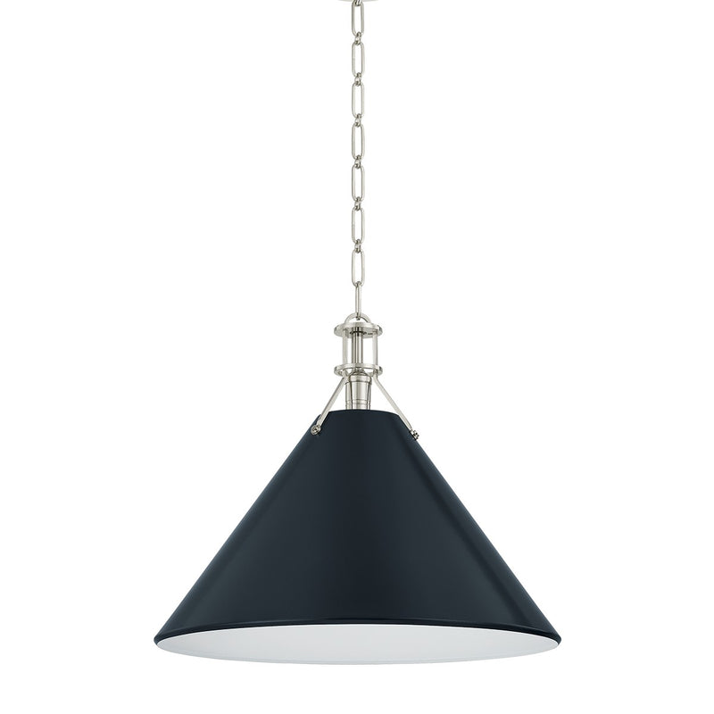 Hudson Valley MDS352L-PN/DBL One Light Pendant, Polished Nickel/Darkest Blue