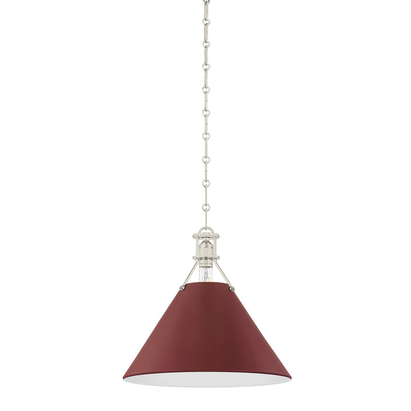 Hudson Valley MDS352-PN/CRN One Light Pendant, Polished Nickel/Soft Crimson