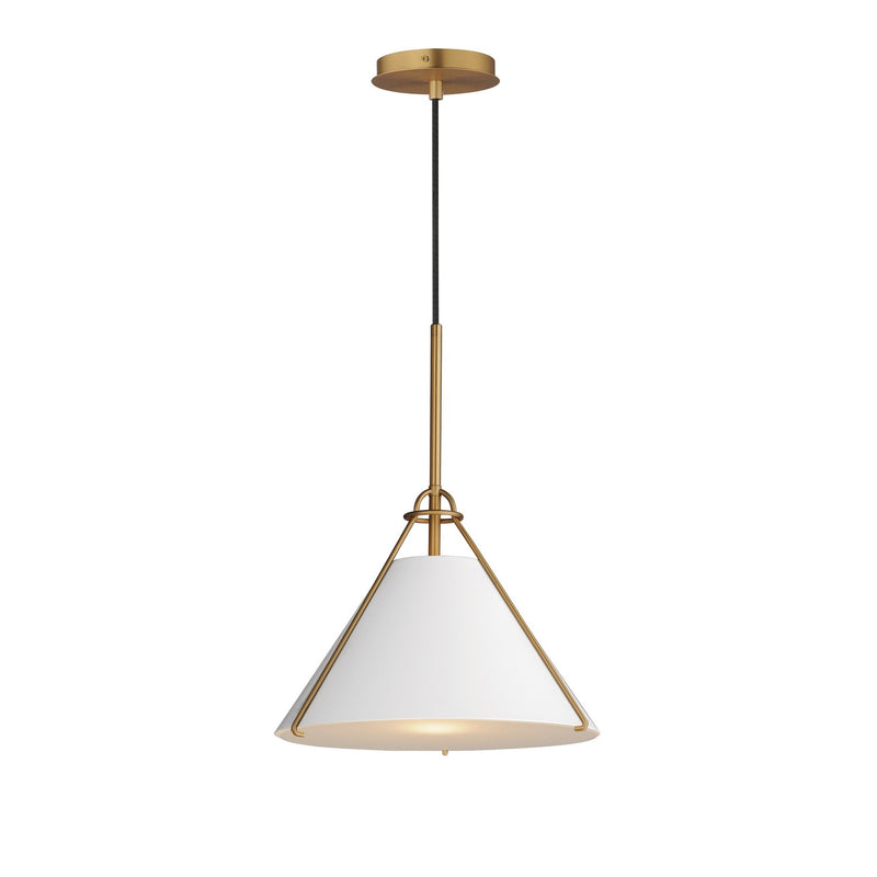 Maxim 25229WTNAB One Light Pendant, White/Natural Aged Brass