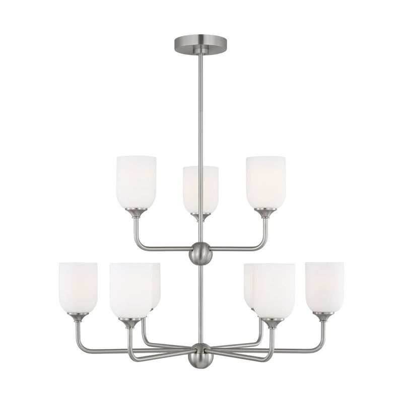 Generation Lighting GLC1109EN3/BS Nine Light Chandelier, Brushed Steel