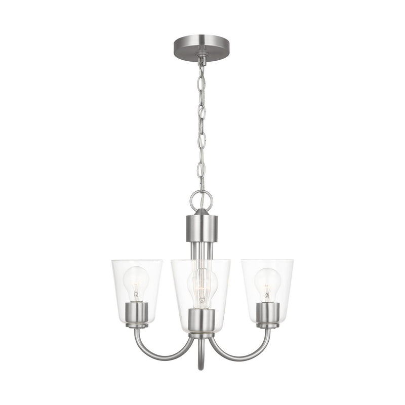 Generation Lighting GLC1153BS Three Light Chandelier, Brushed Nickel
