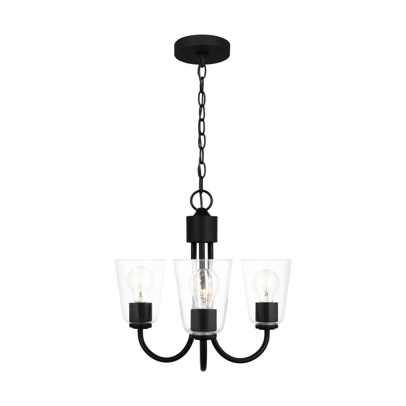 Generation Lighting GLC1153MBK Three Light Chandelier, Midnight Black