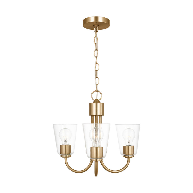 Generation Lighting GLC1153SB Three Light Chandelier, Satin Brass