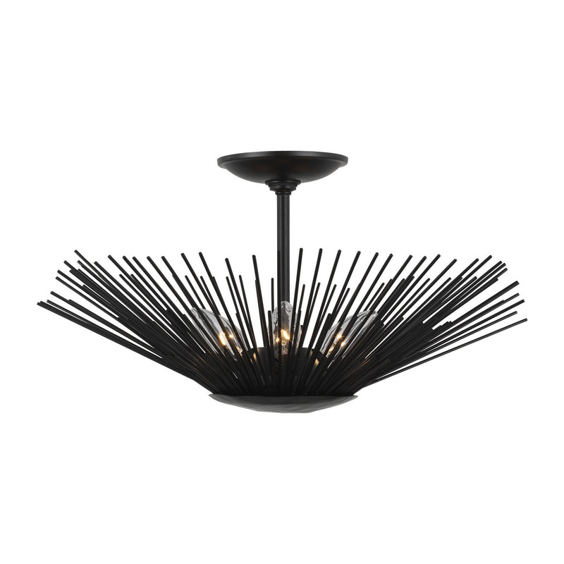 Visual Comfort Studio AF1083AI Three Light Semi-Flush Mount, Aged Iron