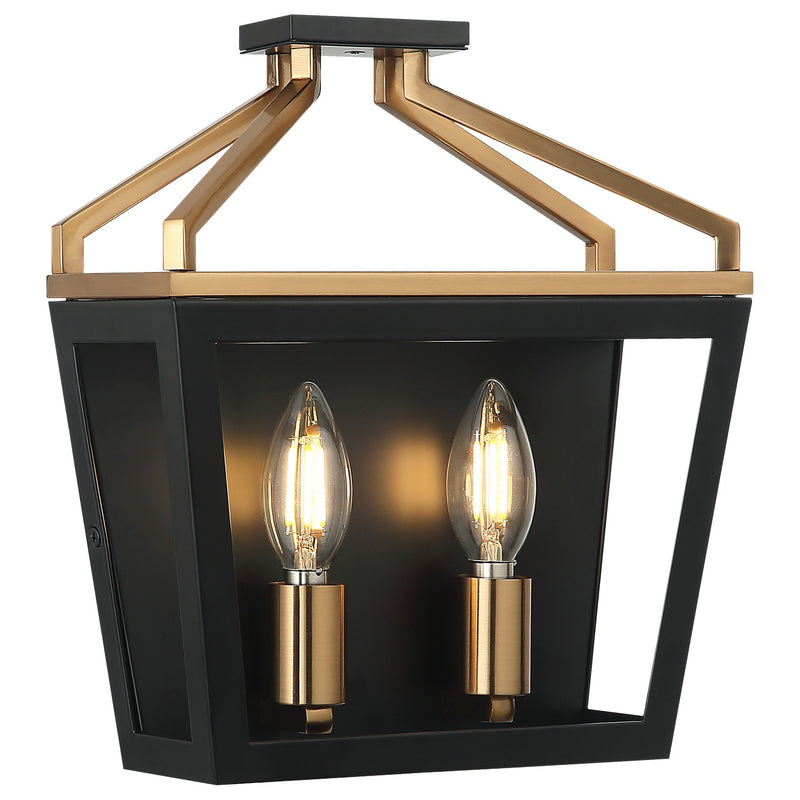 Matteo Lighting W67012BKAG Two Light Wall Sconce, Black + Aged Gold Brass