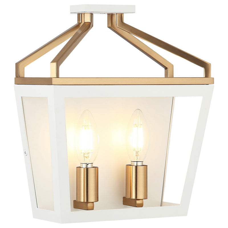 Matteo Lighting W67012WHAG Two Light Wall Sconce, White + Aged Gold Brass