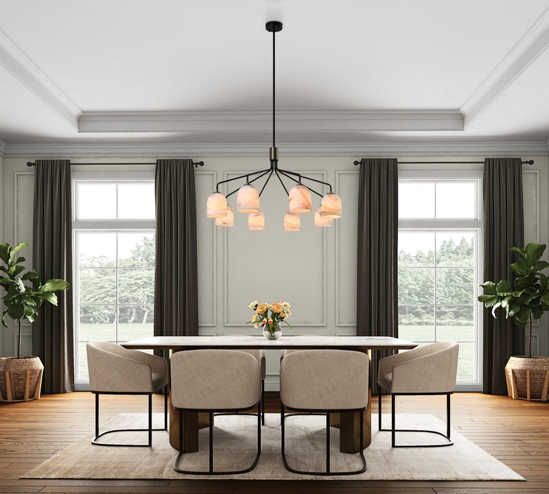 Artcraft SC13378BB Eight Light Chandelier, Black, Brushed Brass