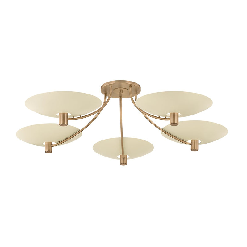 Troy Lighting C1160-PBR/SSD Five Light Semi Flush Mount, Patina Brass/Soft Sand
