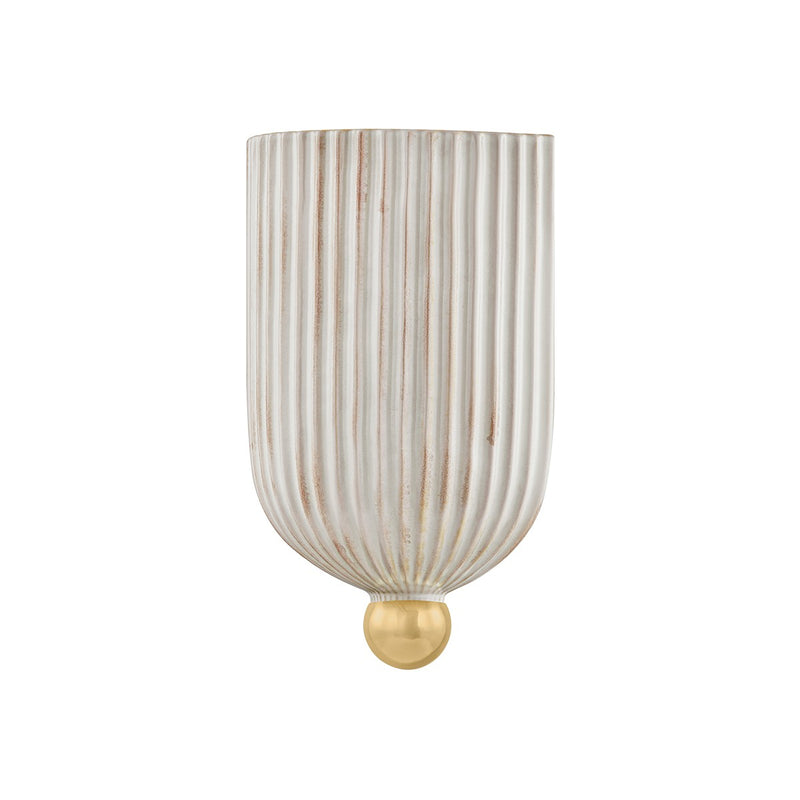 Mitzi H1056101-AGB/CFC One Light Wall Sconce, Aged Brass/Ceramic Fluted Cream