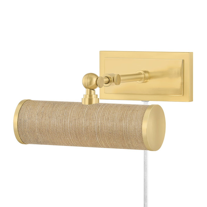 Mitzi HL263201-AGB/GC One Light Picture Light, Aged Brass/Grasscloth