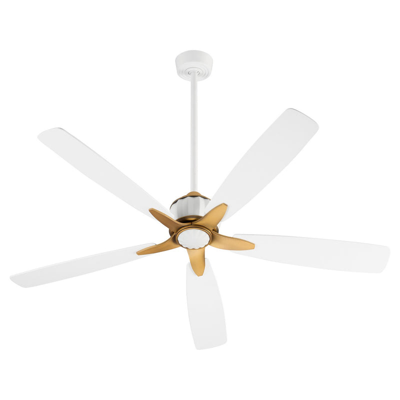 Quorum 23605-0847 60"Ceiling Fan, Studio White|Brushed Brass