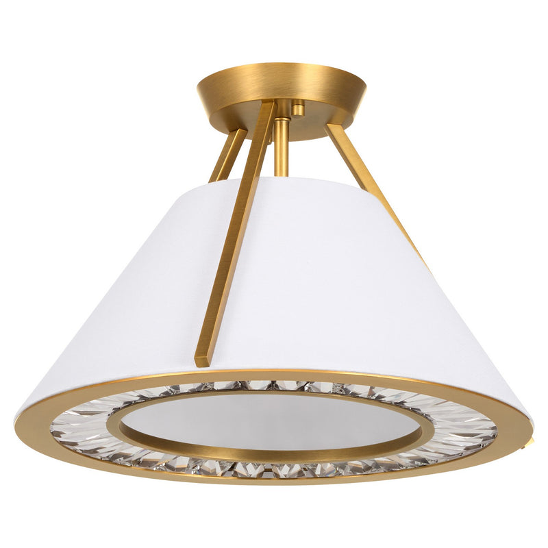 Quorum 2382-3-47 Three Light Semi-Flush Mount, Brushed Brass|Clear|White