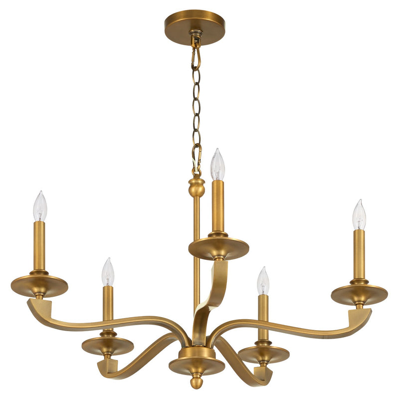 Quorum 6240-5-47 Five Light Chandelier, Brushed Brass