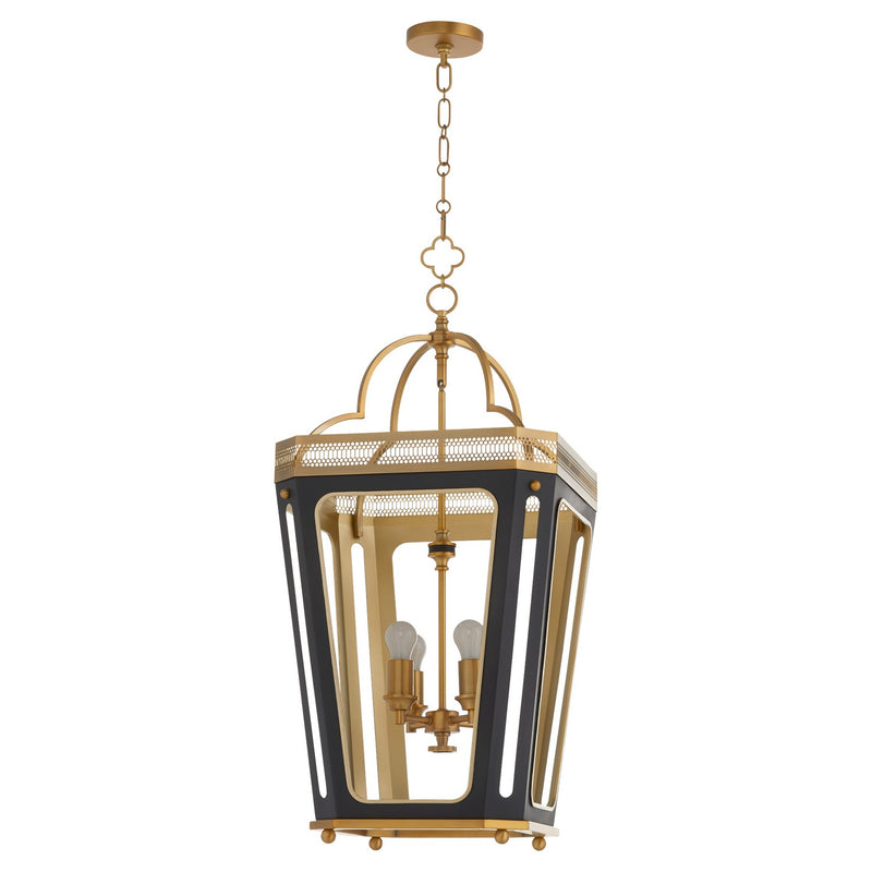 Quorum 840-4-5947 Four Light Pendant, Matte Black|Brushed Brass