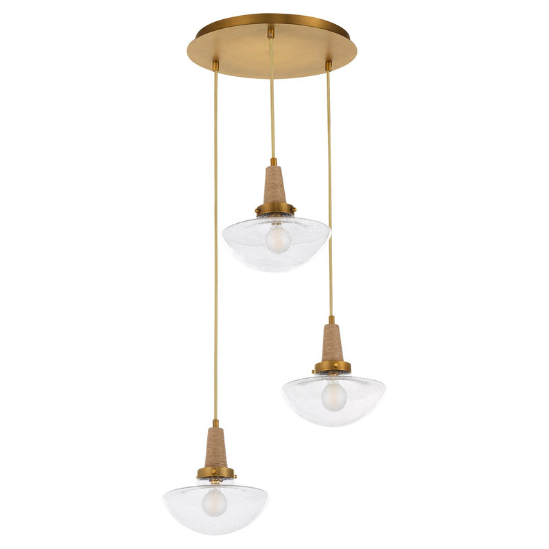 Quorum 692-3-47 Three Light Pendant, Brushed Brass
