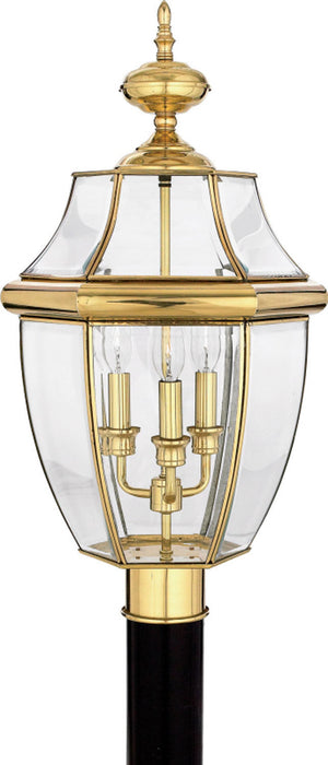 Quoizel NY9043B Three Light Outdoor Post Lantern, Polished Brass