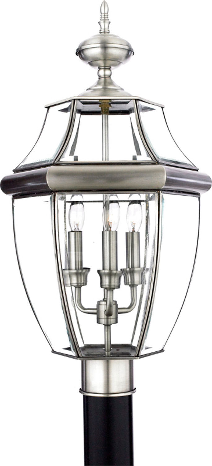 Quoizel NY9043P Three Light Outdoor Post Lantern, Pewter
