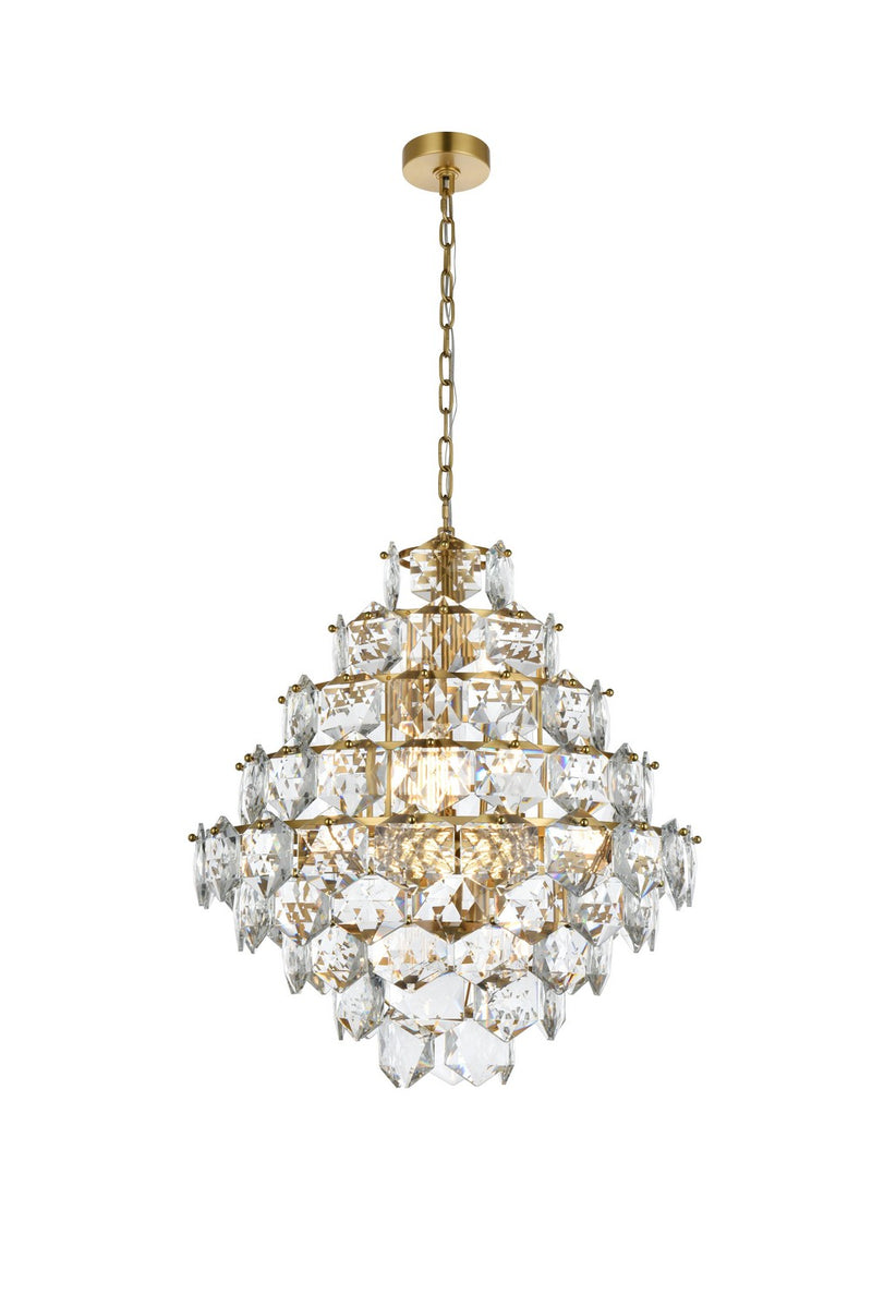 Elegant Lighting 1050G24SG 15 Light Chandelier, Satin Gold and Clear