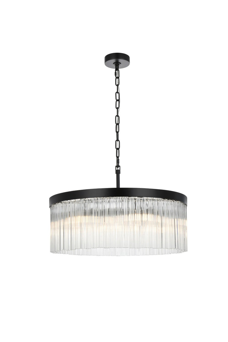 Elegant Lighting 1070D24BK Six Light Chandelier, Black and Clear