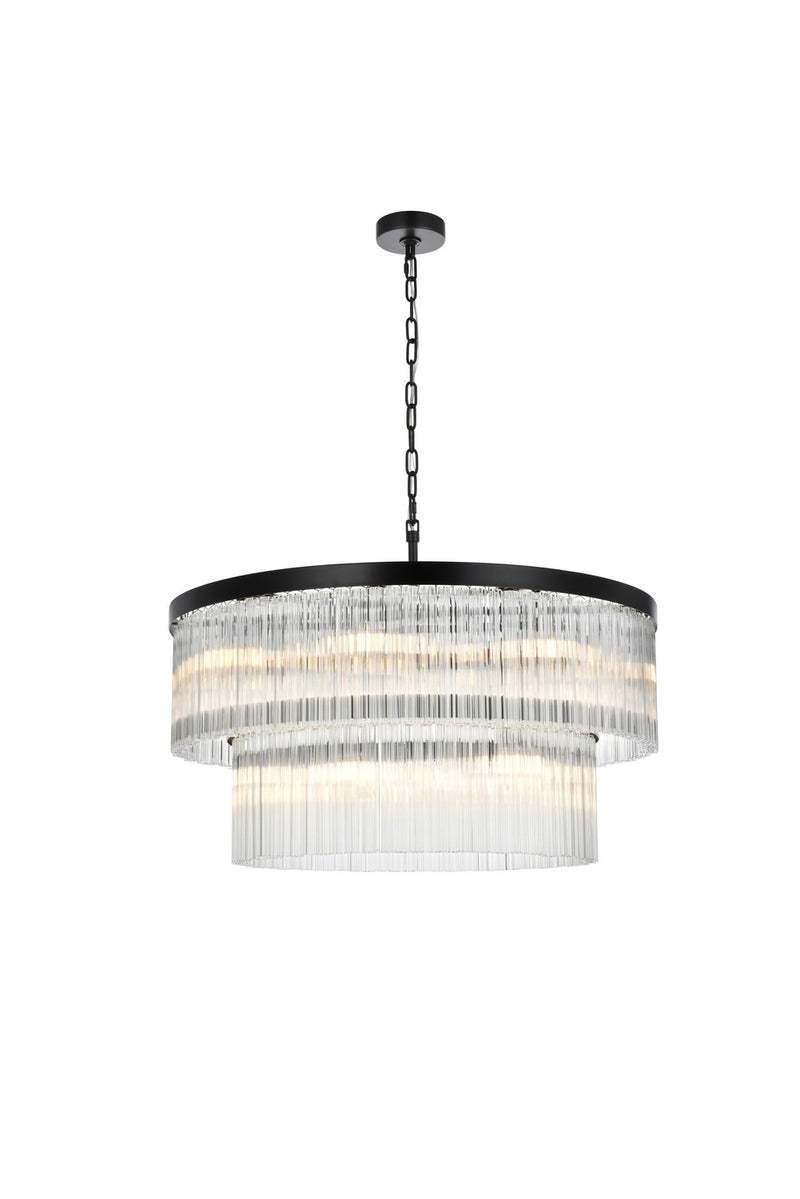 Elegant Lighting 1070D32BK 14 Light Chandelier, Black and Clear