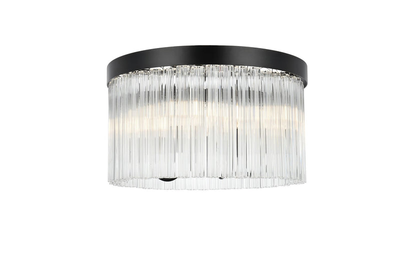 Elegant Lighting 1070F16BK Four Light Flush Mount, Black and Clear