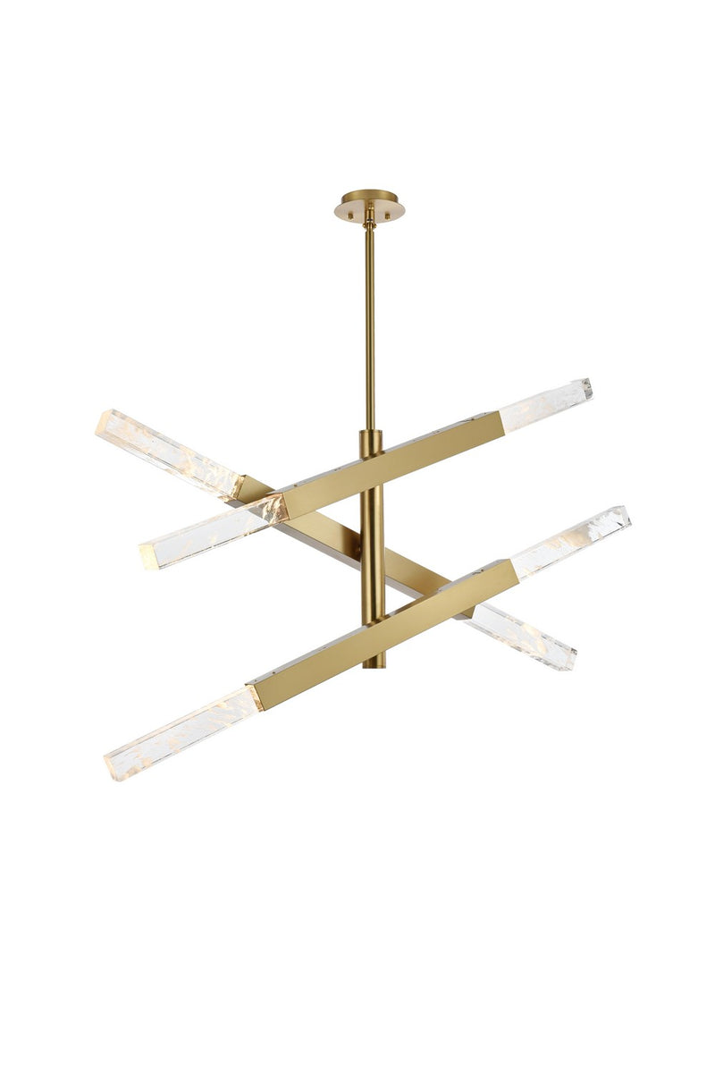 Elegant Lighting 2085L3SG Six Light Pendant, Satin Gold and Clear