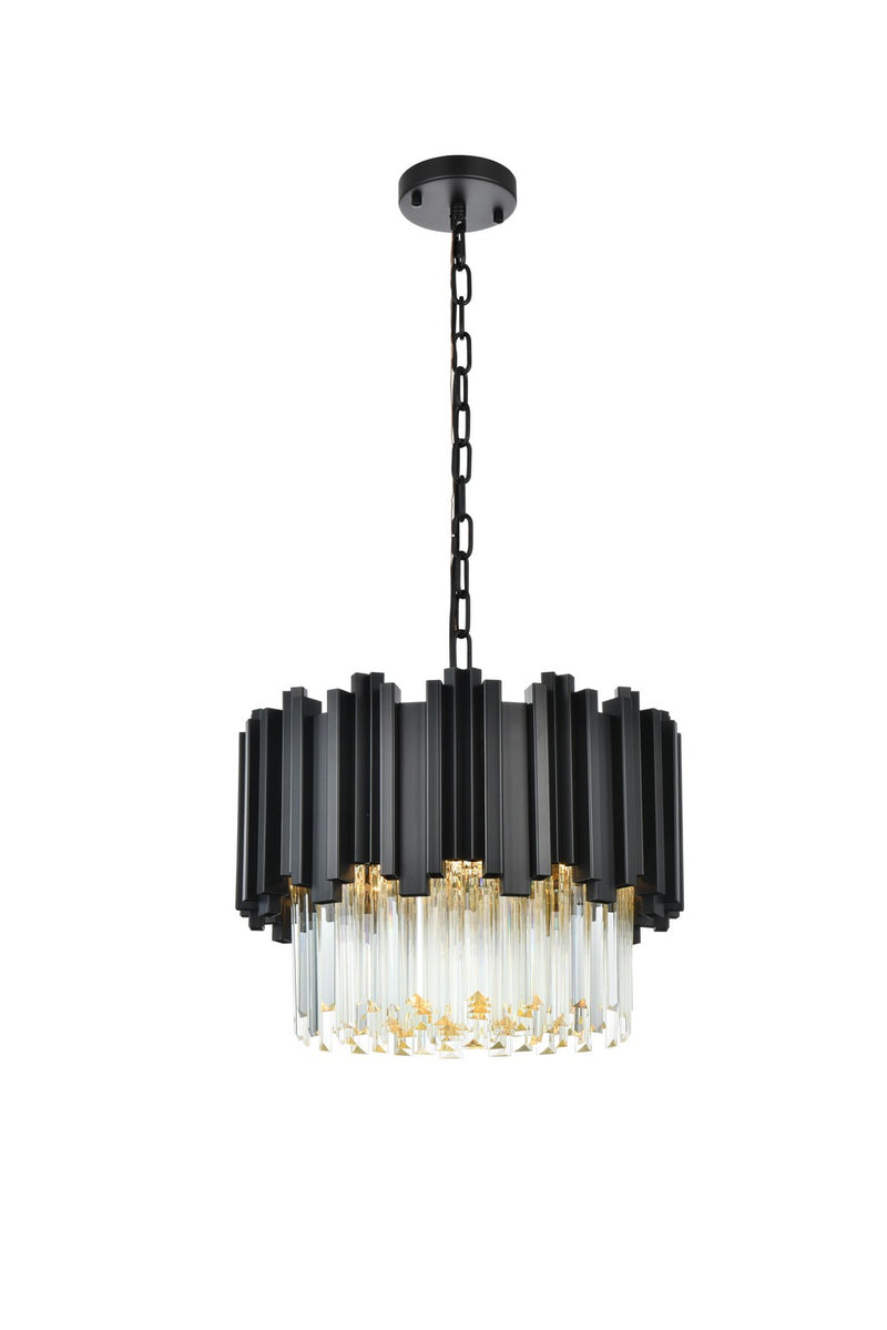 Elegant Lighting 3400D16BK Four Light Chandelier, Black and Clear