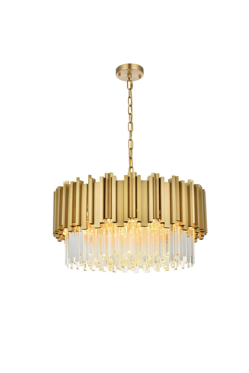 Elegant Lighting 3400D24SG Eight Light Chandelier, Satin Gold and Clear