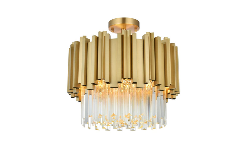 Elegant Lighting 3400F16SG Four Light Flush Mount, Satin Gold and Clear