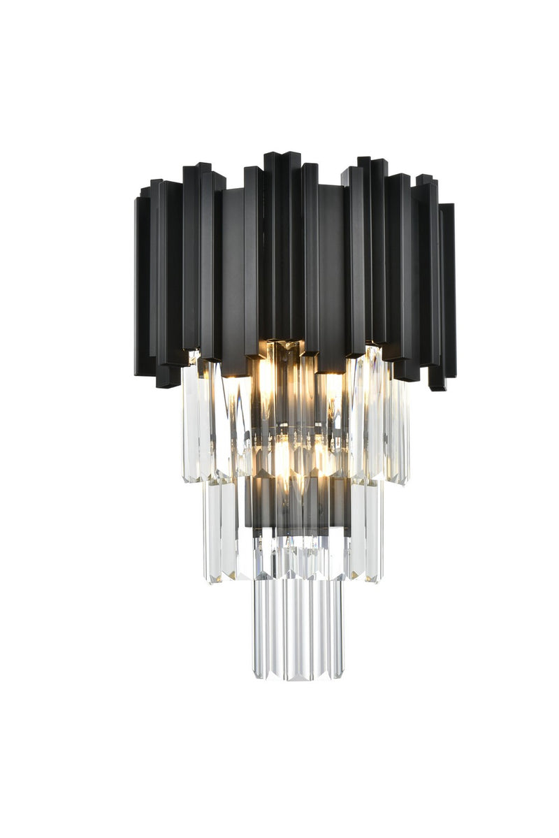 Elegant Lighting 3400W12BK Three Light Wall Sconce, Black and Clear