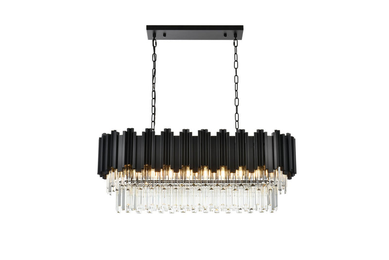 Elegant Lighting 3401G36BK Nine Light Chandelier, Black and Clear