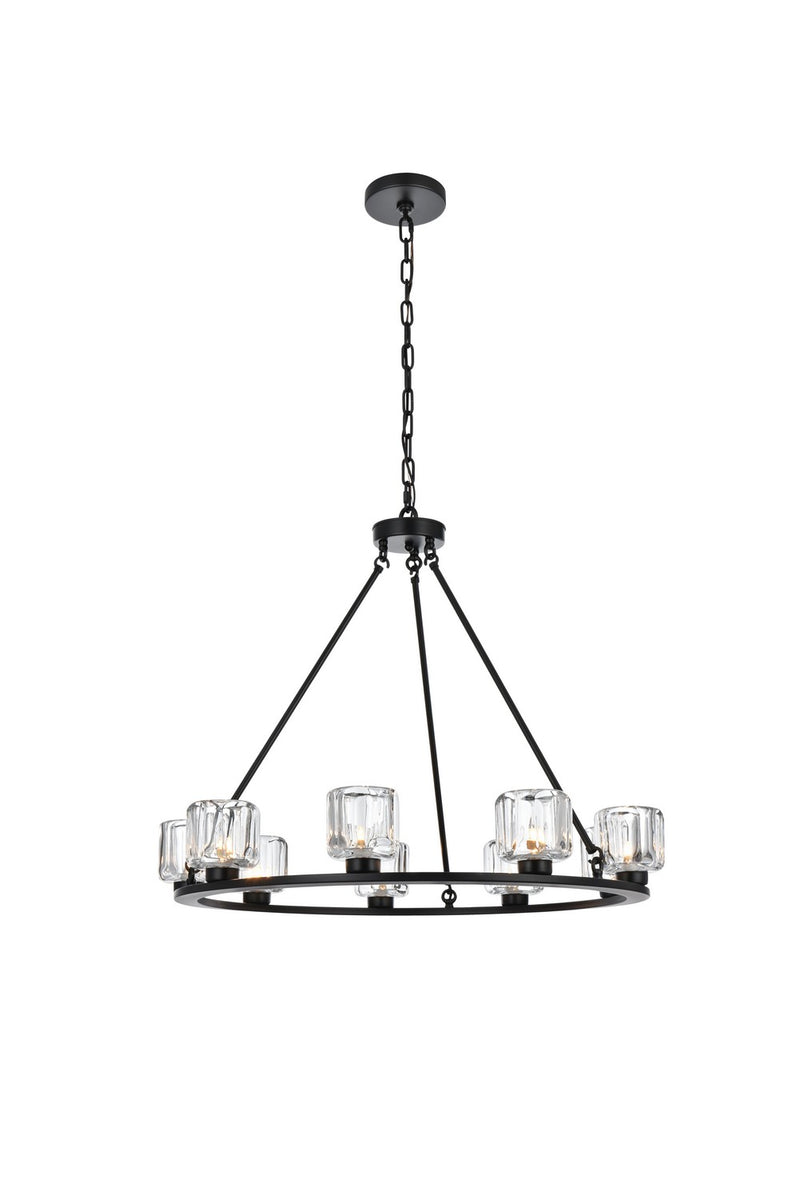 Elegant Lighting 5100D32BK Nine Light Chandelier, Black and Clear