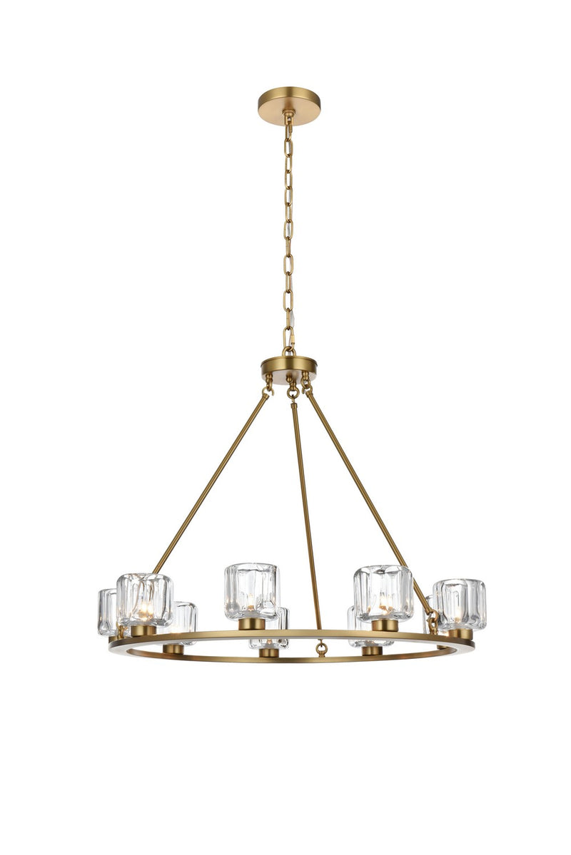 Elegant Lighting 5100D32SG Nine Light Chandelier, Satin Gold and Clear