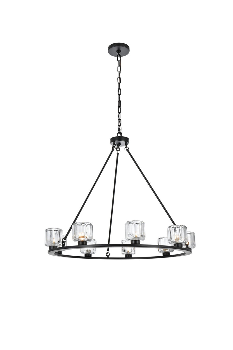 Elegant Lighting 5100D36BK Nine Light Chandelier, Black and Clear