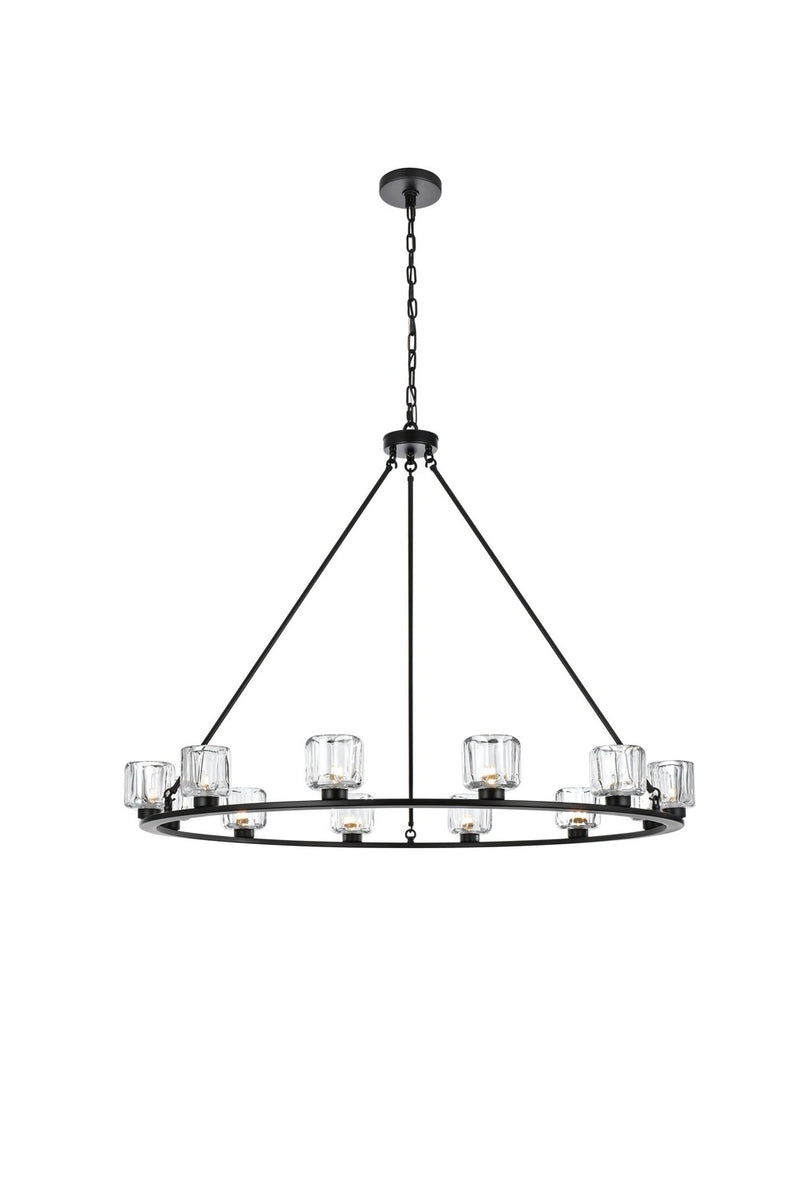 Elegant Lighting 5100D48BK 12 Light Chandelier, Black and Clear