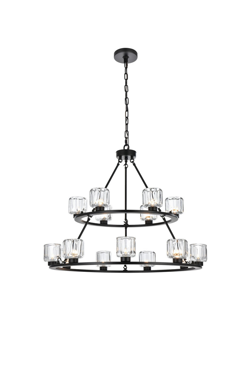 Elegant Lighting 5100L236BK 15 Light Chandelier, Black and Clear