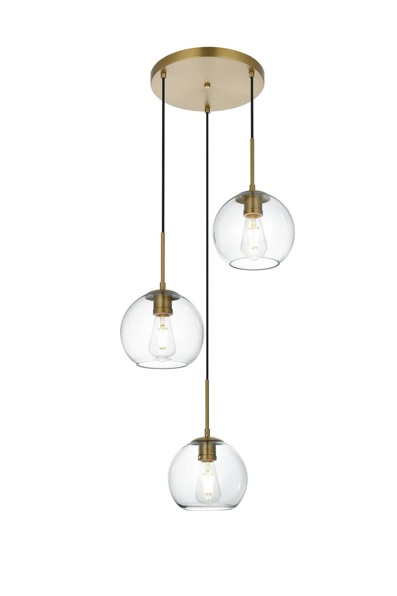 Elegant Lighting LD2208SG Three Light Flush Mount, Satin Gold and Clear